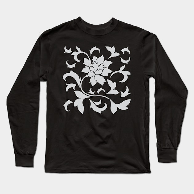 Oriental Flower – Silver Long Sleeve T-Shirt by DesignEnrich